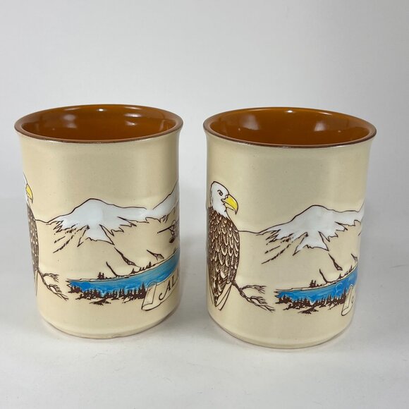 Vtg Alaska Ace Ceramic Stoneware Beige Coffee Mug Cup Souvenir Eagle Japan 80s - Picture 6 of 15